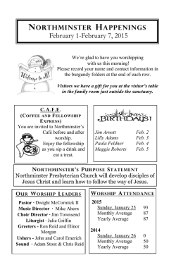 February 1-February 7, 2015 - Northminster Presbyterian Church