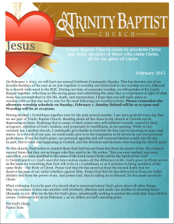 February 2015 Trinity Baptist Church exists to proclaim