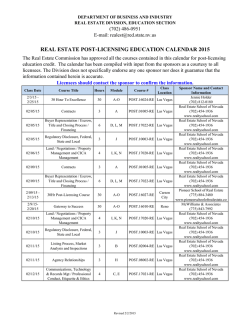 Post-Licensing Calendar - Nevada Real Estate Division