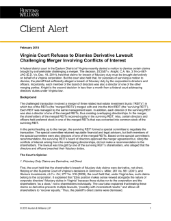 Virginia Court Refuses to Dismiss Derivative Lawsuit Challenging