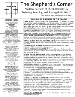 Weekly Announcements - Shepherd of The Valley Lutheran Church
