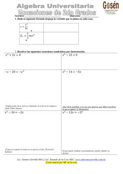 Pr&aacute;ctica de Ecuaciones de 2do Grados