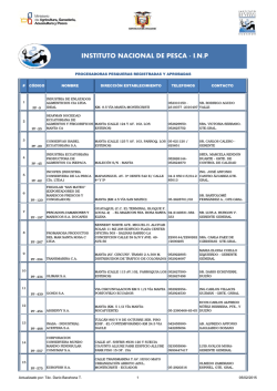 Procesadoras Pesqueras - Instituto Nacional de Pesca