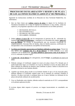 Reserva IES alumnos 6&ordm; - CEIP P&Iacute;O BAROJA (M&Oacute;STOLES)
