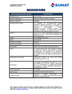 DATOS RELEVANTES DEL REMATE INFORMACION N&Uacute;MERO DE