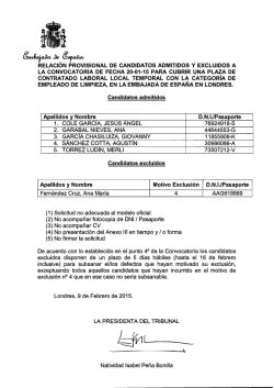 relacion provisional de candidatos admitidos y excluidos a la