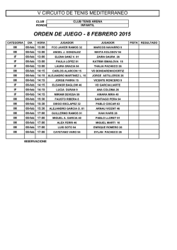ORDEN DE JUEGO - 8 FEBRERO 2015