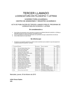Tercer Llamado &ndash; LICENCIATURA EN FILOSOF&Iacute;A Y LETRAS