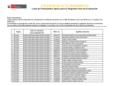 Regi&oacute;n Sede de Evaluaci&oacute;n para la Segunda Fase DNI/C. Ex