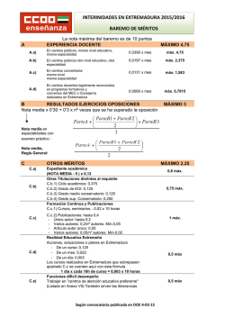 Baremo de m&eacute;ritos interinidades 2015/16