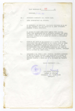 Page 1 TELEX RESERVADO Ng __ .J-j.9~ __ ~/!...:../. COYHAIQUE