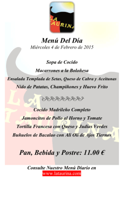 Men&uacute; Del D&iacute;a Pan, Bebida y Postre: 11.00 &euro;