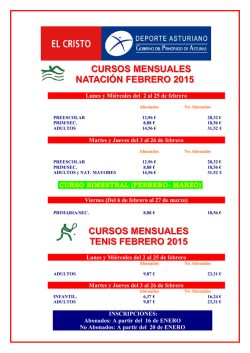 Precios Cursos de Nataci&oacute;n y Tenis Febrero 2015
