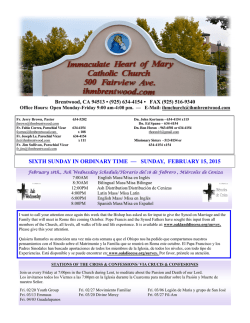 sixth sunday in ordinary time &mdash; sunday, february 15, 2015