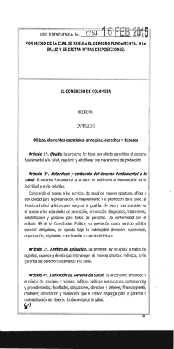 Ley 1751 de 2015 - Ministerio de Salud y Protecci&oacute;n Social