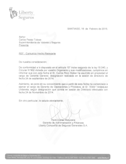 SANTIAGO, 16 de Febrero de 2015. Se&ntilde;or Carlos Pavez Tolosa