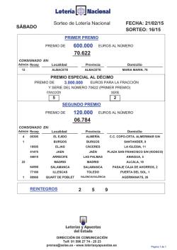 21/02/15 SORTEO: 16/15 Sorteo de Loter&iacute;a Nacional 2 5 9