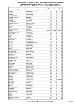 LISTADO PROVISORIO INGRESANTES 2015 al 20feb15