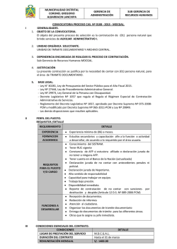 CONVOCATORIA PROCESO CAS. N&ordm; 0108 - 2015