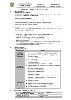 CONVOCATORIA PROCESO CAS. N&ordm; 0109 - 2015