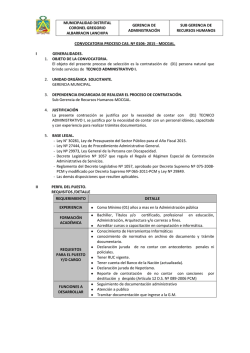 CONVOCATORIA PROCESO CAS. N&ordm; 0106- 2015