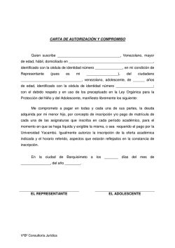 CARTA DE AUTORIZACI&Oacute;N Y COMPROMISO Quien suscribe