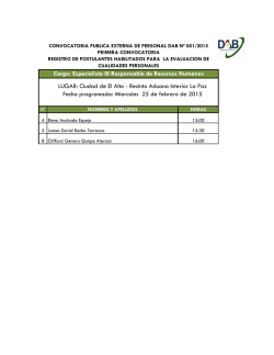 Cargo: Especialista III Responsable de Recursos Humanos LUGAR