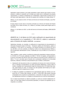Anuncio de 11 de febrero de 2015 sobre notificaci&oacute;n de