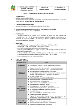 CONVOCATORIA PROCESO CAS. N&ordm; 0100- 2015