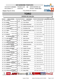 ORDEN DE SALIDA XXI SUNSHINE TOUR 2015