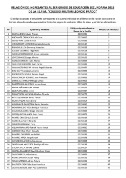 relaci&oacute;n de ingresantes al 3er grado de educaci&oacute;n secundaria 2015