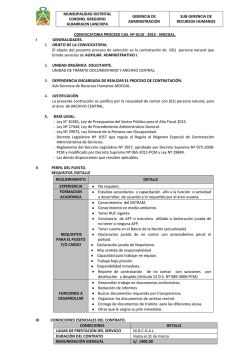 CONVOCATORIA PROCESO CAS. N&ordm; 0110 - 2015