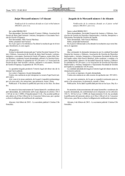 Notificaci&oacute; de la sent&egrave;ncia dictada en el ju&iacute; verbal n&uacute;mero 486/2013.