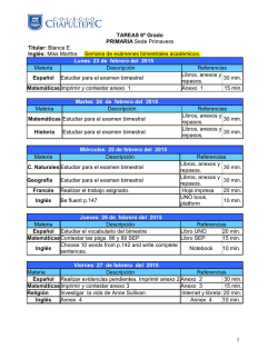TAREAS 5&ordm; Grado PRIMARIA Sede Primavera
