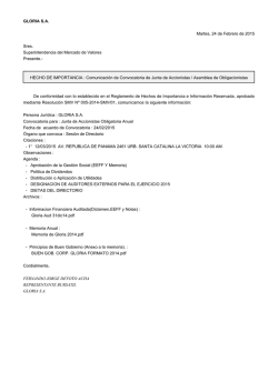 GLORIA S.A. Martes, 24 de Febrero de 2015 Sres