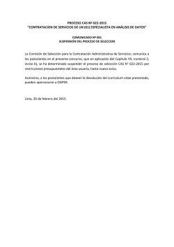 PROCESO CAS N&ordm; 022-2015 &ldquo;CONTRATACION DE