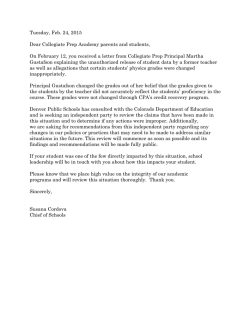 Tuesday, Feb. 24, 2015 Dear Collegiate Prep