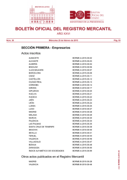 Sumario del BORME n&uacute;m 38 de Mi&eacute;rcoles 25 de febrero