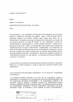 Ambato, Julio 30 del 2014 Mast&eacute;r Agusto X. Espinosa A. MINISTRO