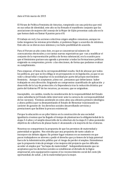 Ante el 8 de marzo de 2015 El F&oacute;rum de Pol&iacute;tica Feminista de