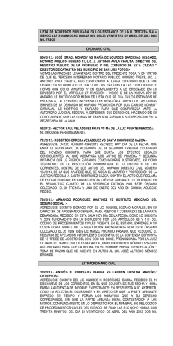 lista de acuerdos publicada en los estrados de la h. tercera sala