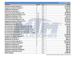 Lista de Precios Bot&oacute;n Publicitario