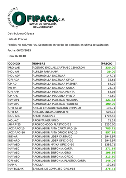 Distribuidora Ofipaca Lista de Precios Precios no incluyen IVA. Se