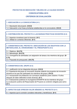 CONVOCATORIA 2015 CRITERIOS DE EVALUACI&Oacute;N