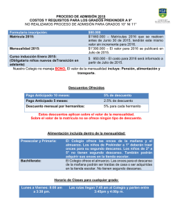 proceso de admisi&oacute;n 2015 costos y requisitos para los grados