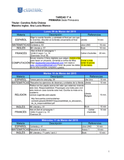 TAREAS 5&ordm; Grado PRIMARIA Sede Primavera