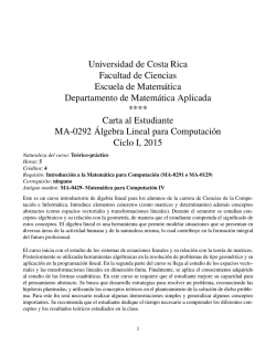 Universidad de Costa Rica Facultad de Ciencias Escuela de