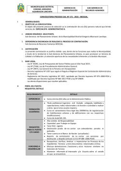 CONVOCATORIA PROCESO CAS. N&ordm; 171 - 2015