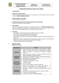 CONVOCATORIA PROCESO CAS. N&ordm; 0169 - 2015