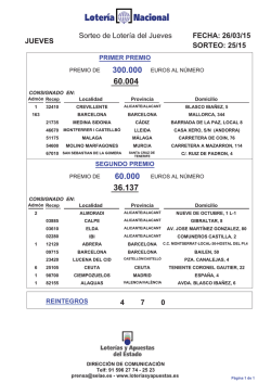Nota de prensa sorteo 25 del 26/03/2015 Loter&iacute;a Nacional